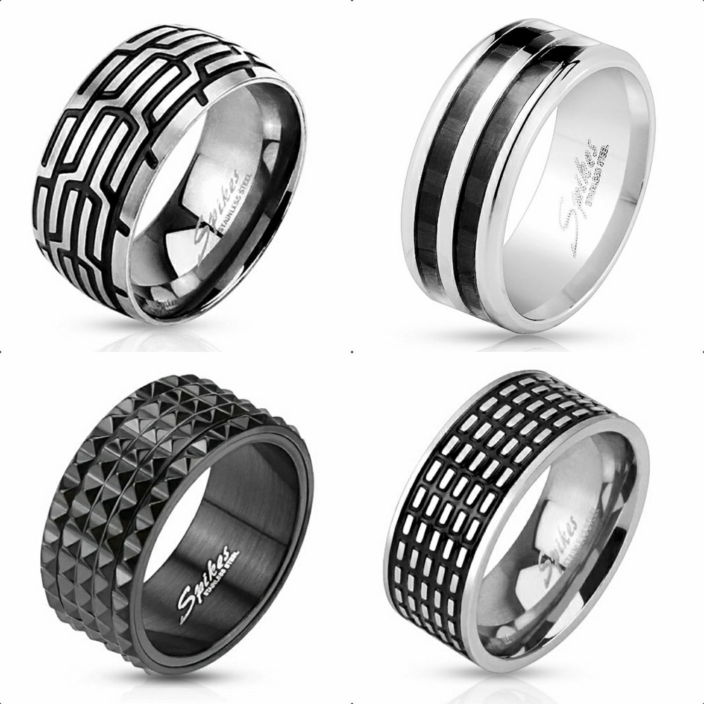 Four Size 12 Black & Silver Men's Rings
